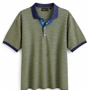 Bobby Jones Collection Mens Large Polo Shirt Green Navy Blue Striped Golf